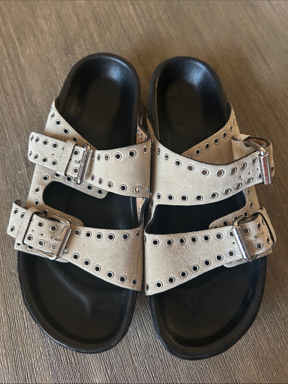 Isabel Marant Metallic Silver Double-Strap Buckle Sandals, Gently Used, Sz. 8.5.